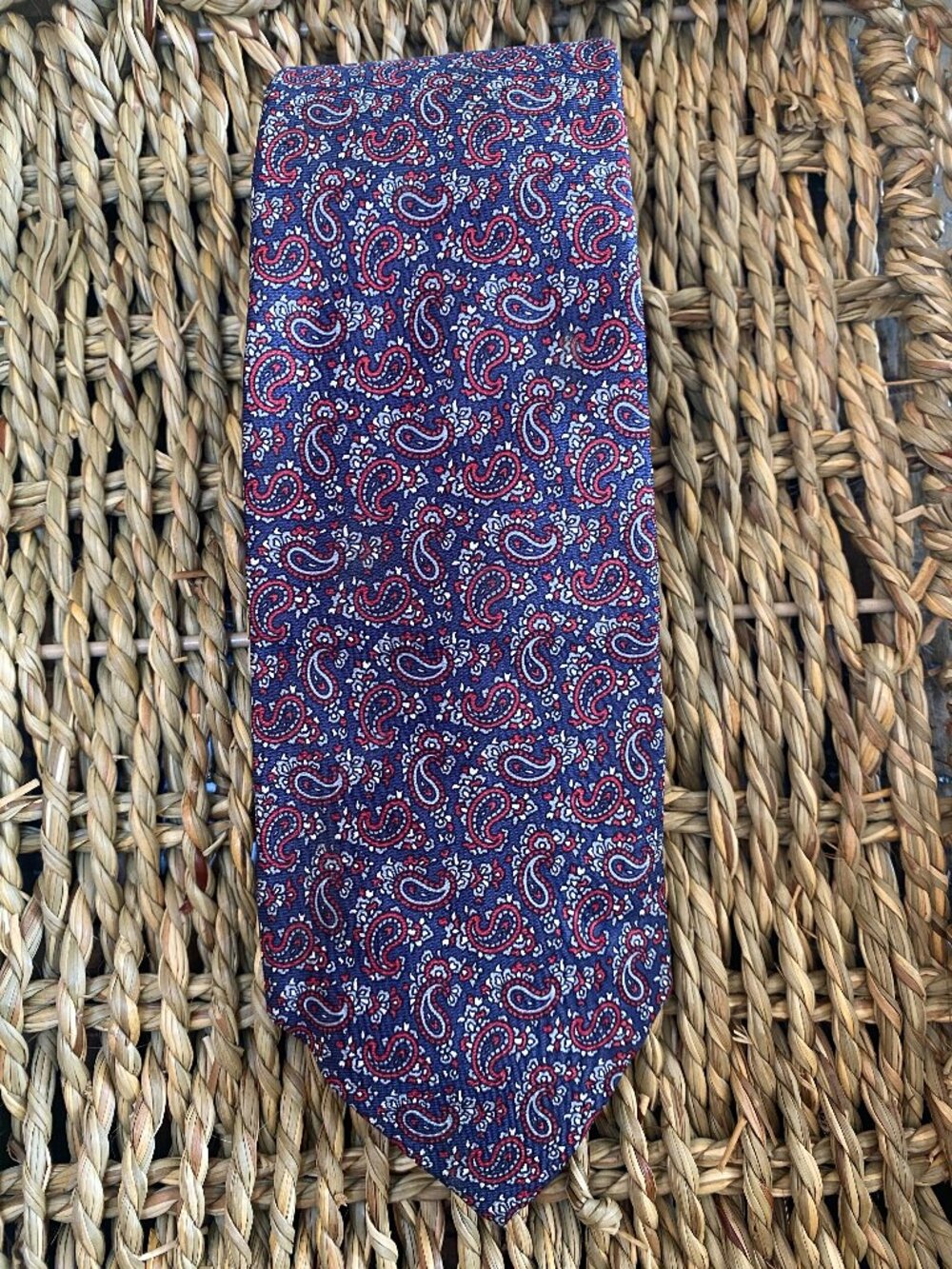 Christian Dior Silk Tie Navy Red Paisley Print Vintage Necktie Tag Missing